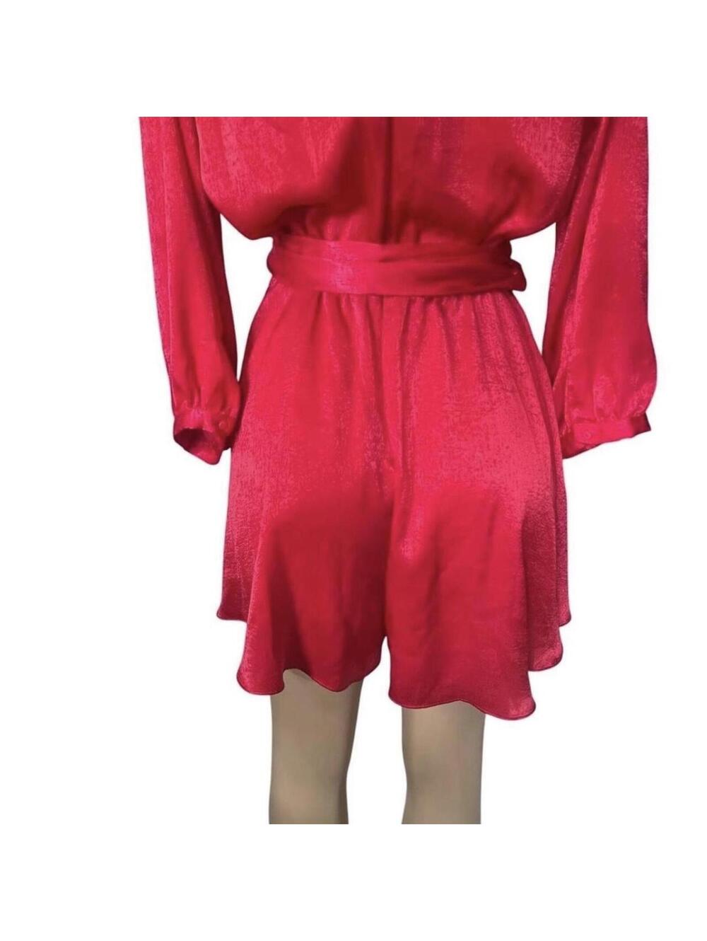 Zara Fuchsia Red Wrap Romper Long Sleeves Shimmering Belted Party (NWT) - Picture 7 of 8